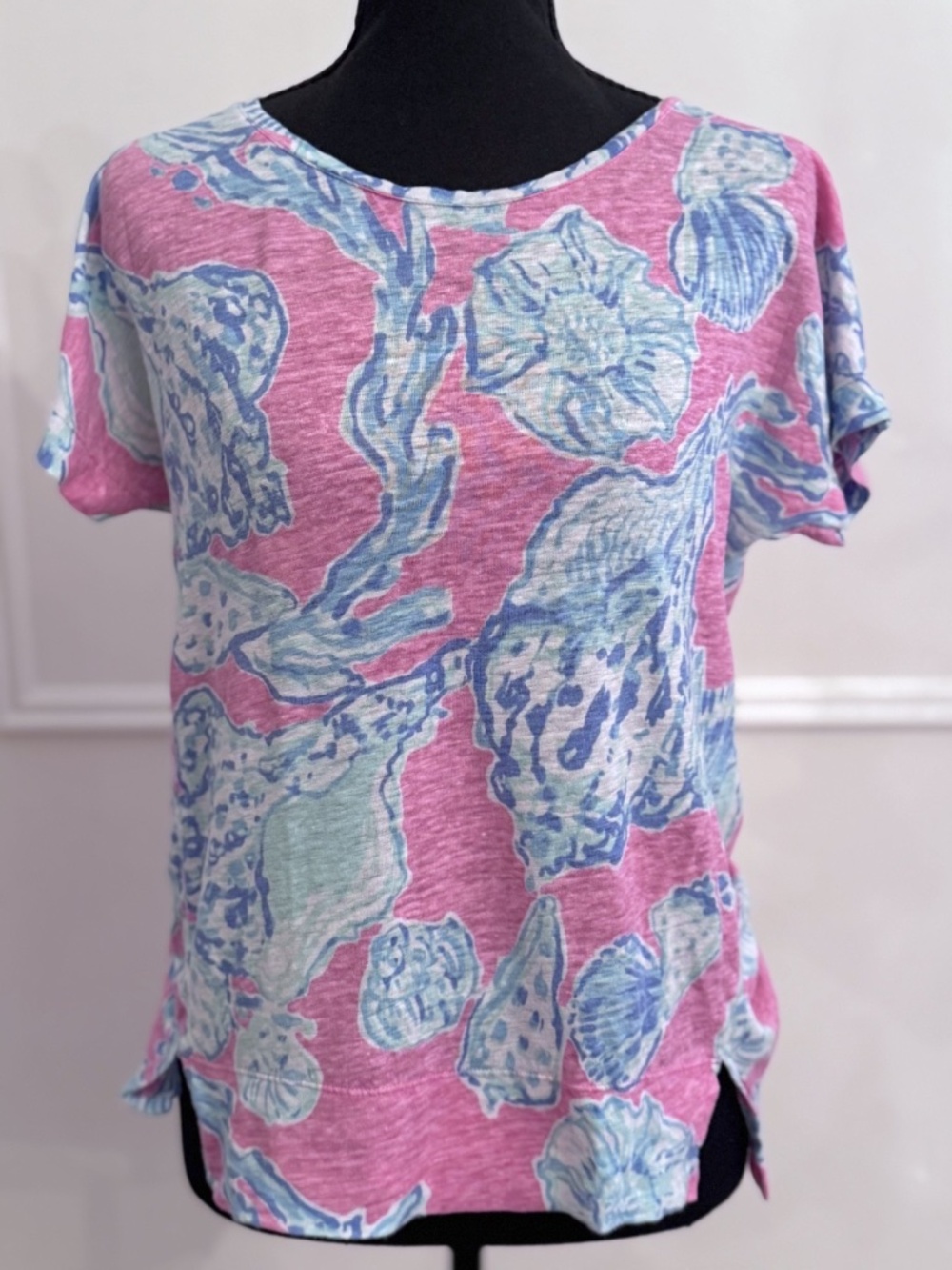 Lilly Pulitzer Mikela Top XS Pink Pout Barefoot Princess Shell Print Linen